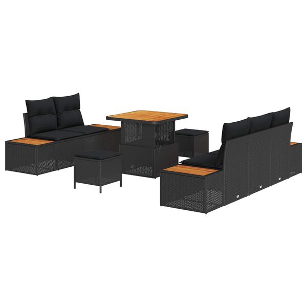 vidaXL Garden Sofa Set 8 pcs Black Poly Rattan