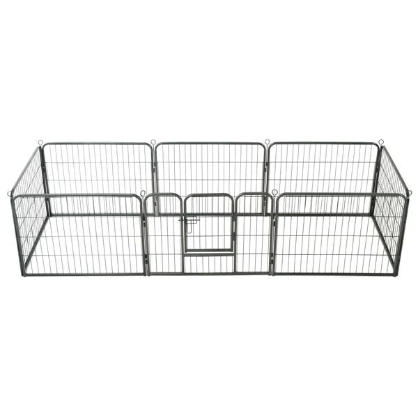 vidaXL Dog Playpen Black Powder-Coated Steel