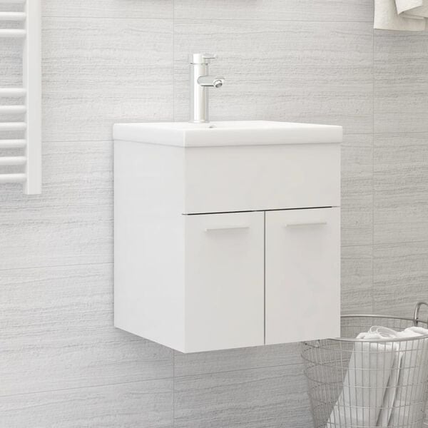 vidaXL Sink Cabinet With Basin High gloss white Engineered wood and ceramic
