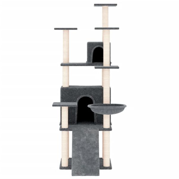 vidaXL Cat Tree Dark Grey Engineered wood, plush, sisal 60.6 in Modular