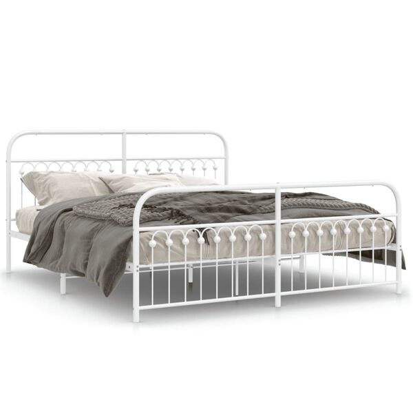 vidaXL Bed Frame White Steel Double Rectangular Metal Bed Frame