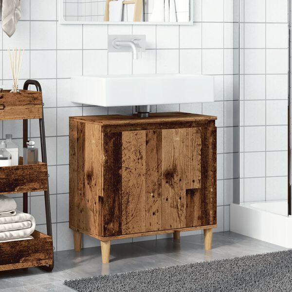vidaXL Sink Cabinet Old wood Engineered wood, solid eucalyptus wood Medium