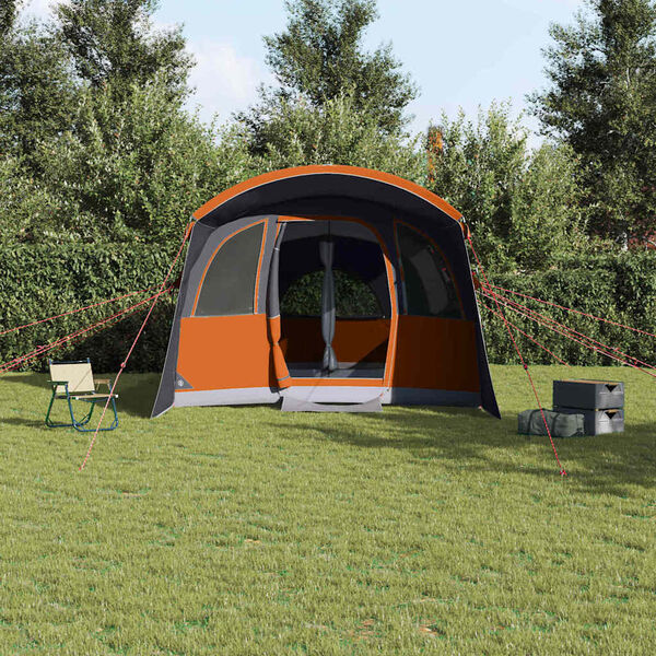 vidaXL Family Tent Grey and Orange 226.77 x 127.95 x 83.86 in