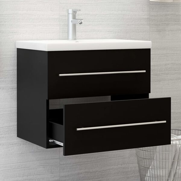 vidaXL Sink Cabinet Black Engineered Wood Medium Bathroom Cabinet
