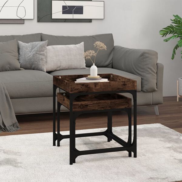 vidaXL Side Table Smoked Oak Engineered wood, steel Small