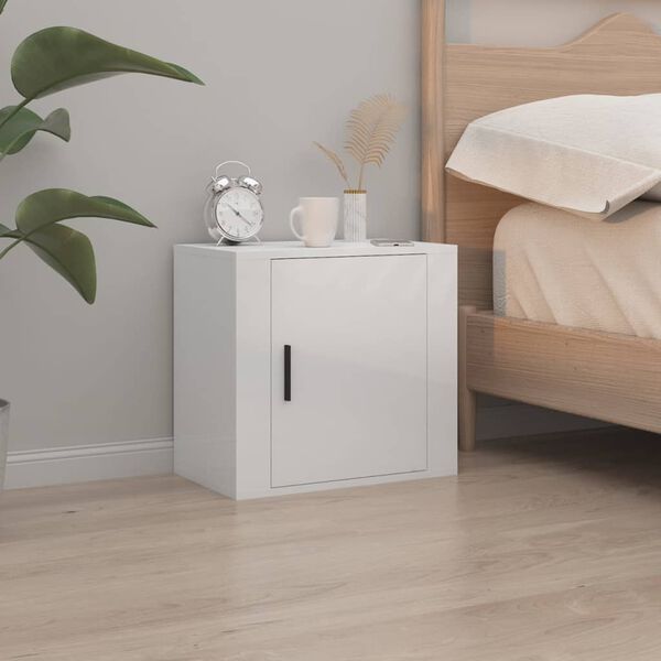 vidaXL Wall-mounted Bedside Cabinet Set of 2 High gloss white