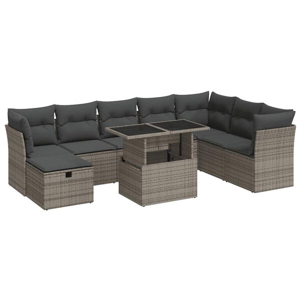 vidaXL Garden Sofa Set Grey PE Rattan, Powder-Coated Steel, Tempered Glass