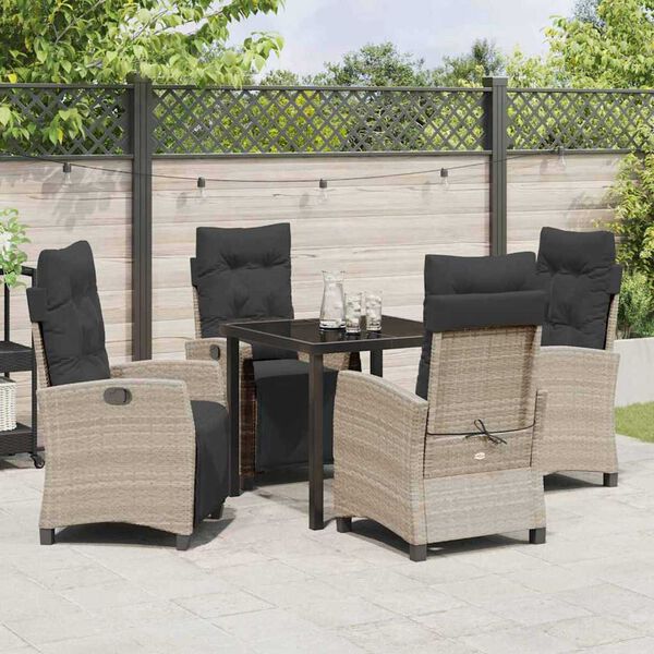 vidaXL Garden Dining Set with Cushion 5 pcs Light Grey Poly Rattan