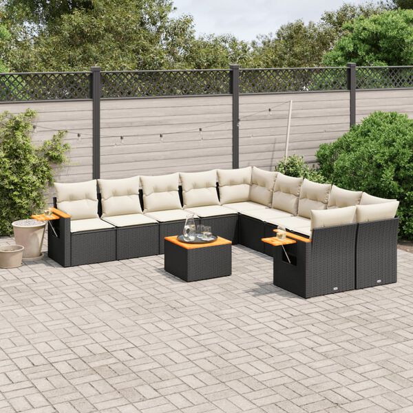 vidaXL Garden Sofa Set Black PE rattan Large Adjustable Armrests