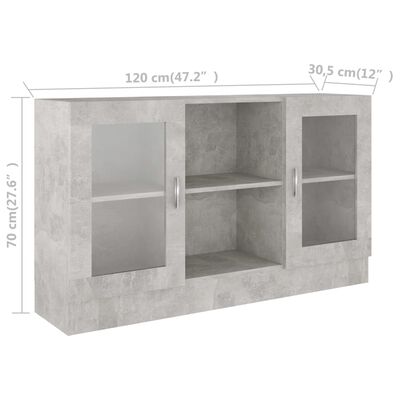 vidaXL Vitrine Cabinet Concrete Gray 47.2"x12"x27.6" Engineered Wood