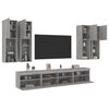 vidaXL 7 Piece TV Wall Stand Set with LED Lights Gray Sonoma