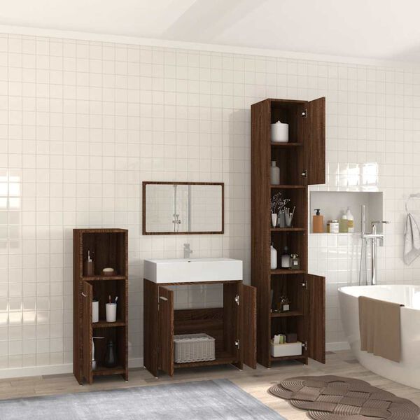 vidaXL Bathroom Furniture Set Brown Oak Engineered Wood