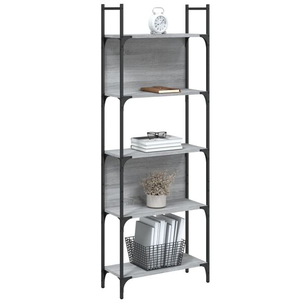 vidaXL Bookshelf Grey Sonoma Engineered wood, powder-coated steel Tall