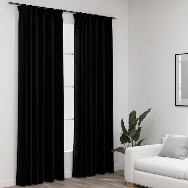vidaXL Linen-Look Blackout Curtains with Hooks 2 pcs Black 55.1x88.6"