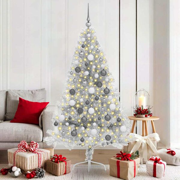 vidaXL Artificial Pre-lit Christmas Tree Silver 70.9" PET