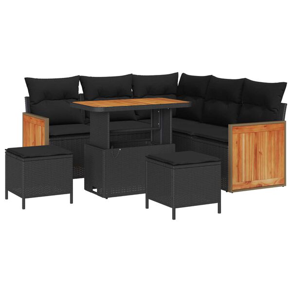 vidaXL Garden Sofa Set 8 pcs Black Poly rattan and powder-coated steel