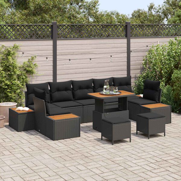 vidaXL Garden Sofa Set with Cushion 10 pcs Black Poly rattan