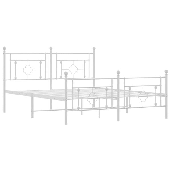 vidaXL Metal Bed Frame without Mattress with Footboard White 63"x78.7"