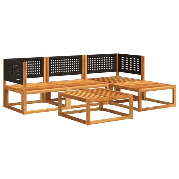 vidaXL Garden Sofa Set Black, Cream White Solid Acacia Wood, PE Rattan