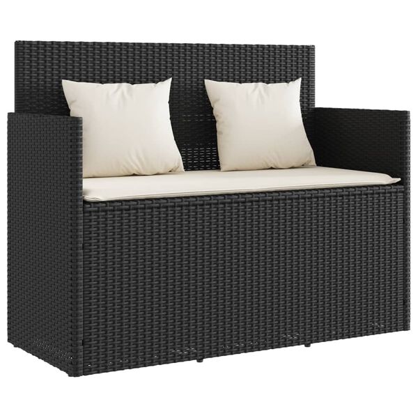 vidaXL Garden Bench Black Poly Rattan Medium Garden Bench Rectangular