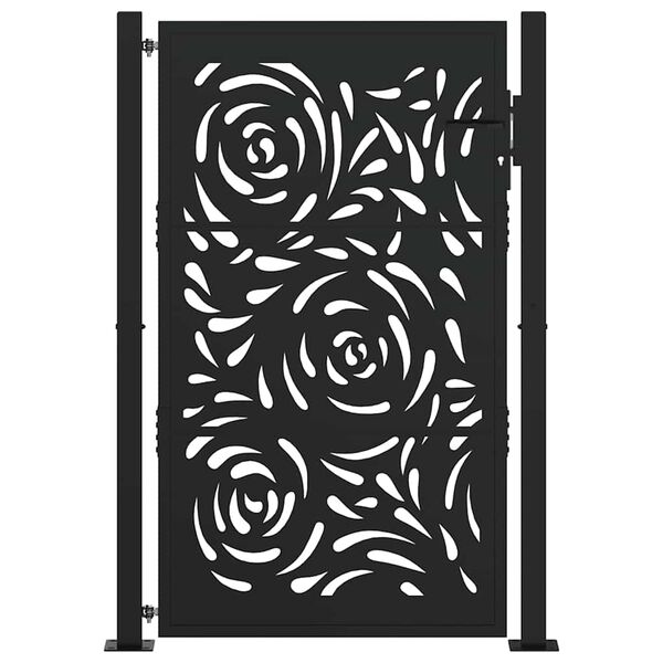 vidaXL Garden Gate Black 39.4x59.1" Steel Flame  Design