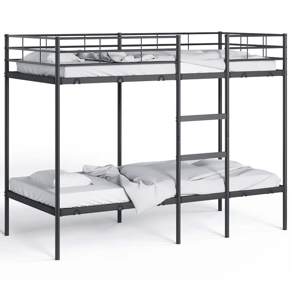 vidaXL Bunk Bed Black Steel, mesh fabric Twin Bunk Bed Rectangular