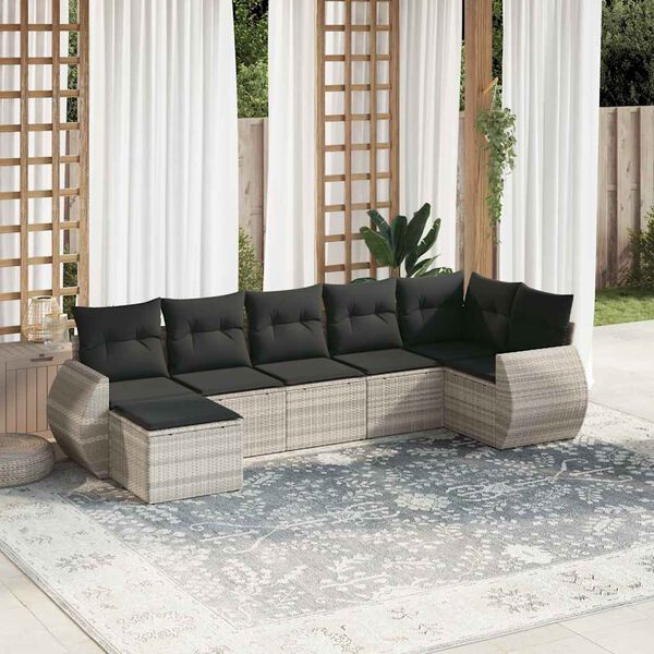 vidaXL Garden Sofa Set Light Grey PE rattan, powder-coated steel Large