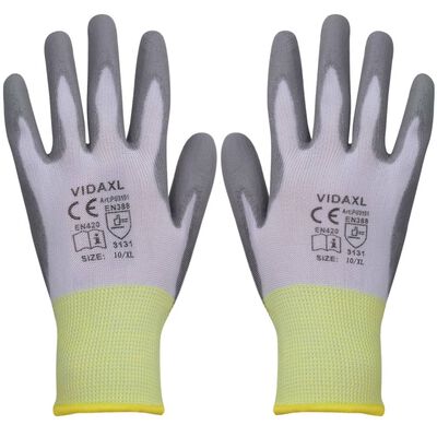 vidaXL Work Gloves PU 24 Pairs White and Gray Size 10/XL