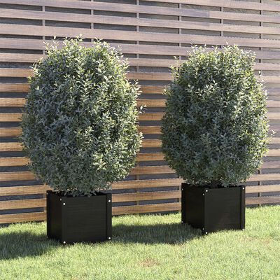 vidaXL Garden Planters 2 pcs Black 15.7"x15.7"x15.7" Solid Wood Pine
