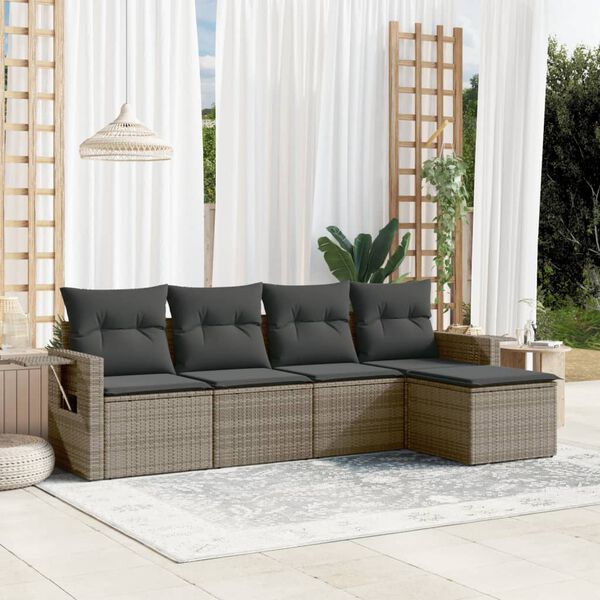 vidaXL Garden Sofa Set Grey PE Rattan Large Adjustable Armrests