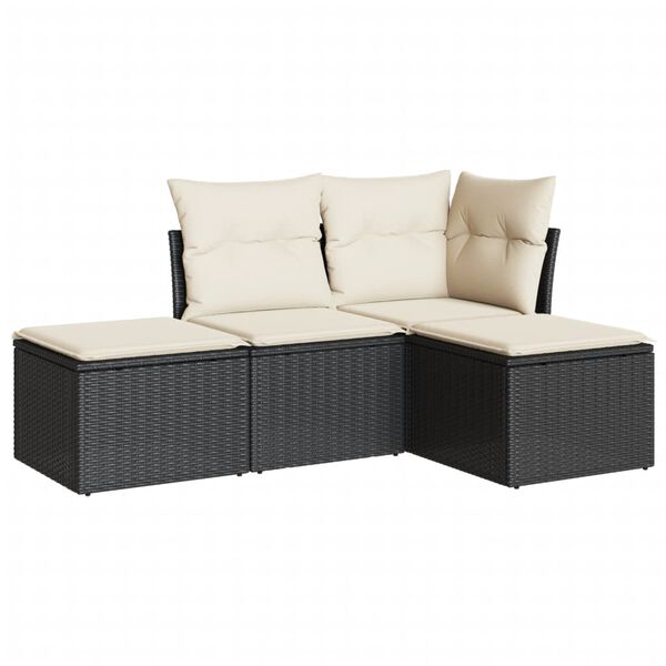 vidaXL Garden Sofa Set Black with cream white cushions