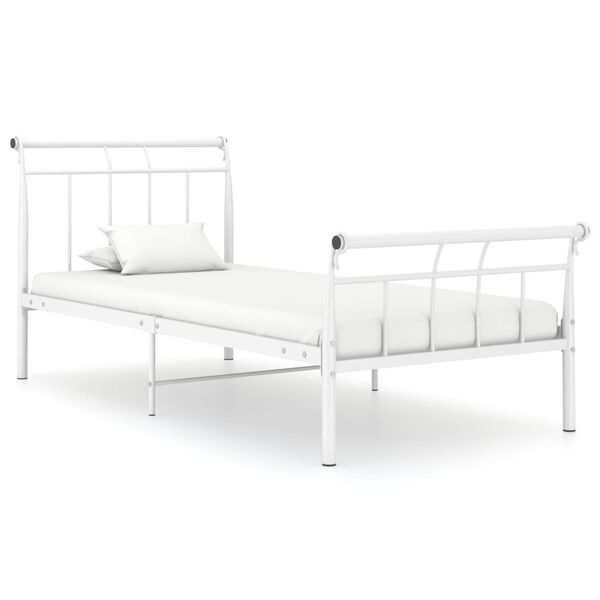 vidaXL Bed Frame White Powder-coated Metal Twin Durable Bed Frame