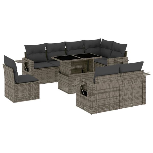 vidaXL Garden Sofa Set Gray PE Rattan Large Adjustable Armrests