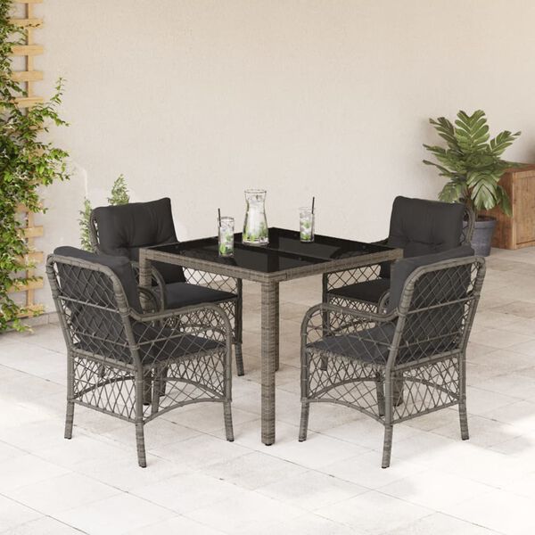 vidaXL Garden Dining Set Gray PE rattan Medium Removable Covers