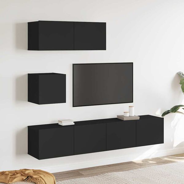 vidaXL TV Cabinet Set Set of 4 Black Engineered wood Medium