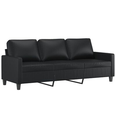 vidaXL 3-Seater Sofa with Footstool Black 70.9" Faux Leather