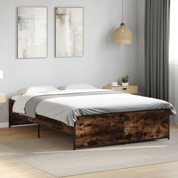 vidaXL Bed Frame Smoked Oak Engineered wood, steel Small Double Durable