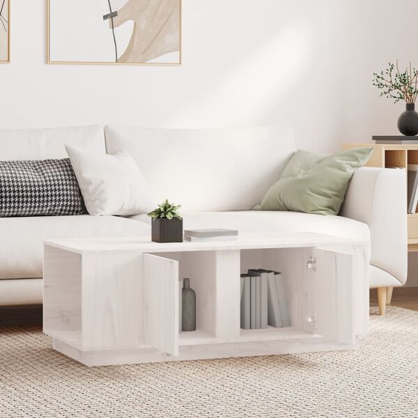 vidaXL Coffee Table White Solid pine wood Medium Storage Coffee Table
