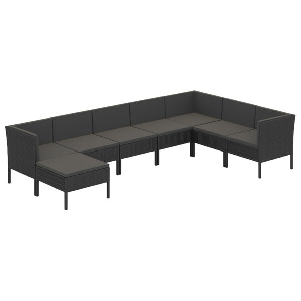 vidaXL Garden Lounge Set Black PE rattan, Powder-coated steel, Polyester
