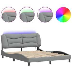 vidaXL Bed Frame with LED without Mattress "Hvar" Light Gray 59.8"x79.9" Fabric