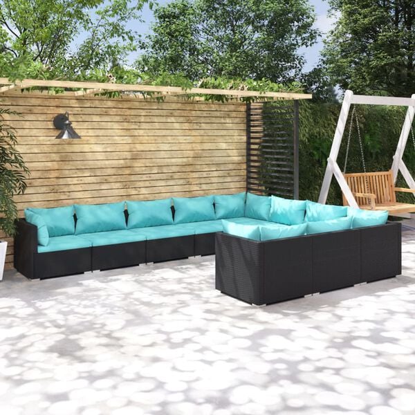 vidaXL Garden Lounge Set Black PE rattan, powder-coated steel, plastic