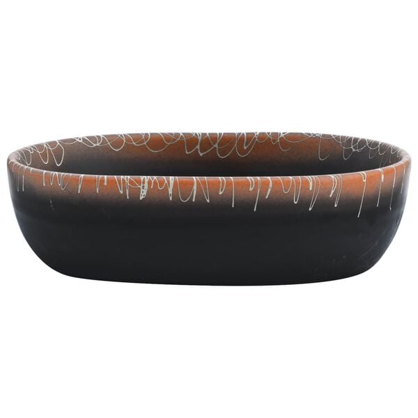 vidaXL Countertop Basin Black and Orange Oval 18.5x13.0x5.1" Ceramic