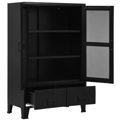 vidaXL Office Cabinet with Mesh Doors Industrial Black 29.5"x15.7"x47.2" Steel