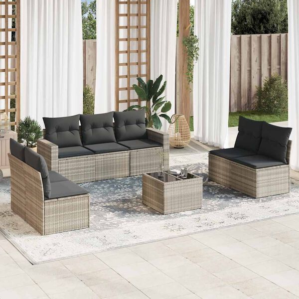 vidaXL Garden Sofa Set Light Grey, Dark Grey PE Rattan, Steel, Glass Large
