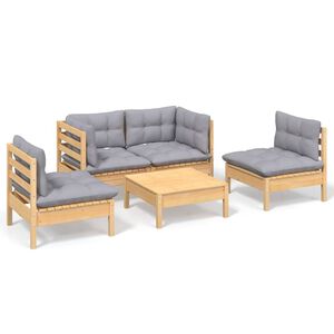vidaXL Garden Lounge Set Grey Solid Pinewood, Polyester 5 Piece Set