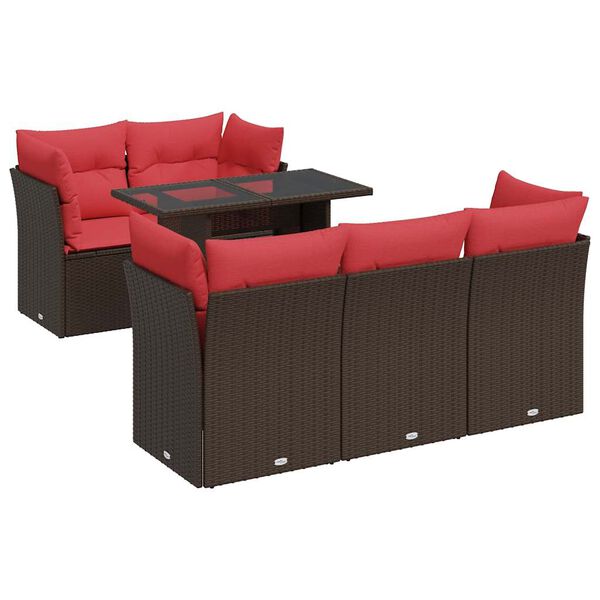 vidaXL 6 Piece Patio Sofa Set with Cushions Brown Poly Rattan Acacia