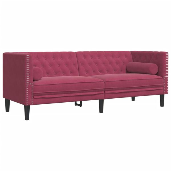vidaXL 2 Piece Chesterfield Sofa Set with Bolsters Wine Red Velvet