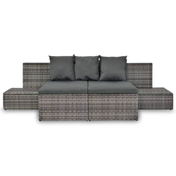 vidaXL Sofa Set Grey PE Rattan Medium Modular 4-Piece Garden Sofa Set