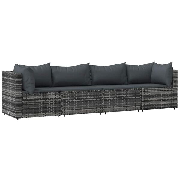 vidaXL Patio Lounge Set Gray PE rattan, powder-coated steel, polyester