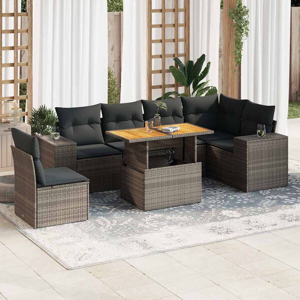 vidaXL Garden Sofa Set Grey and Dark Grey PE rattan Large